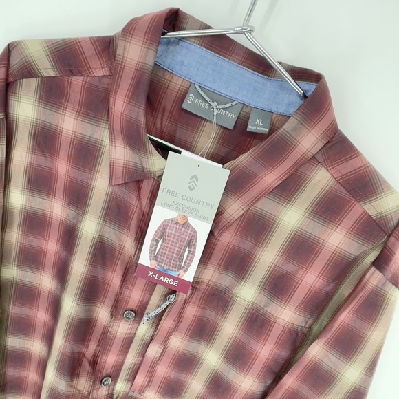 Free Country Excursion Plaid Long Sleeve Shirt Mens X-Large Button Front Top - Picture 1 of 7